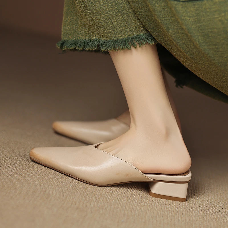 Iris Genuine Leather Chiseled-Toe Mules