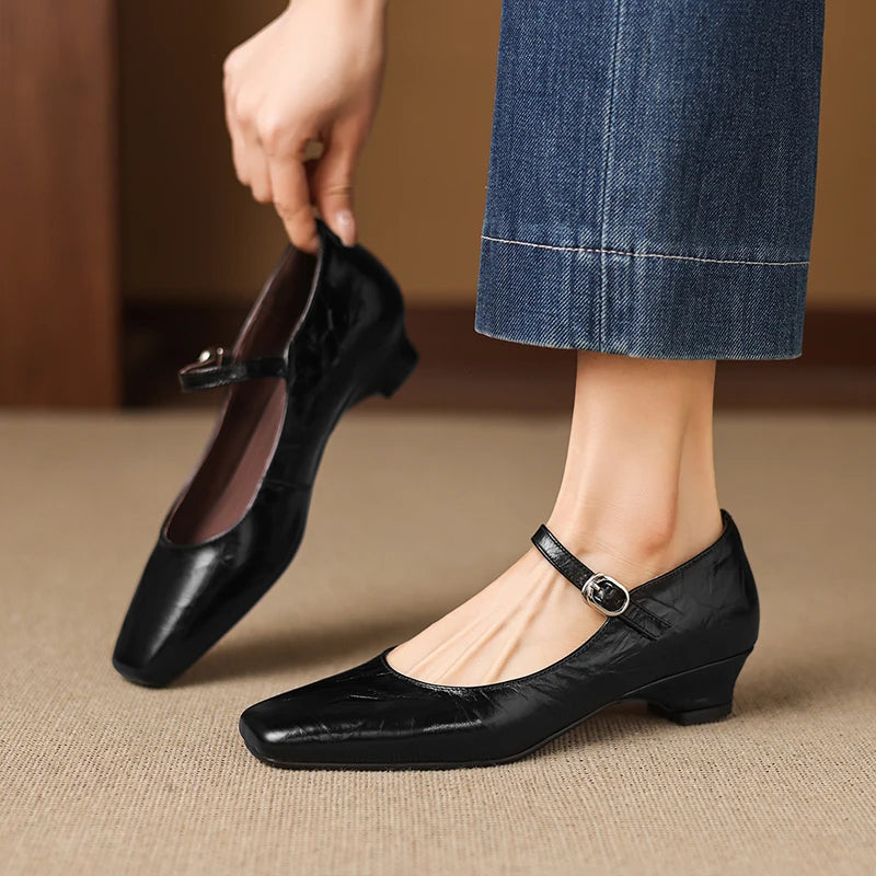 Ella Genuine Leather Mary Jane Pumps