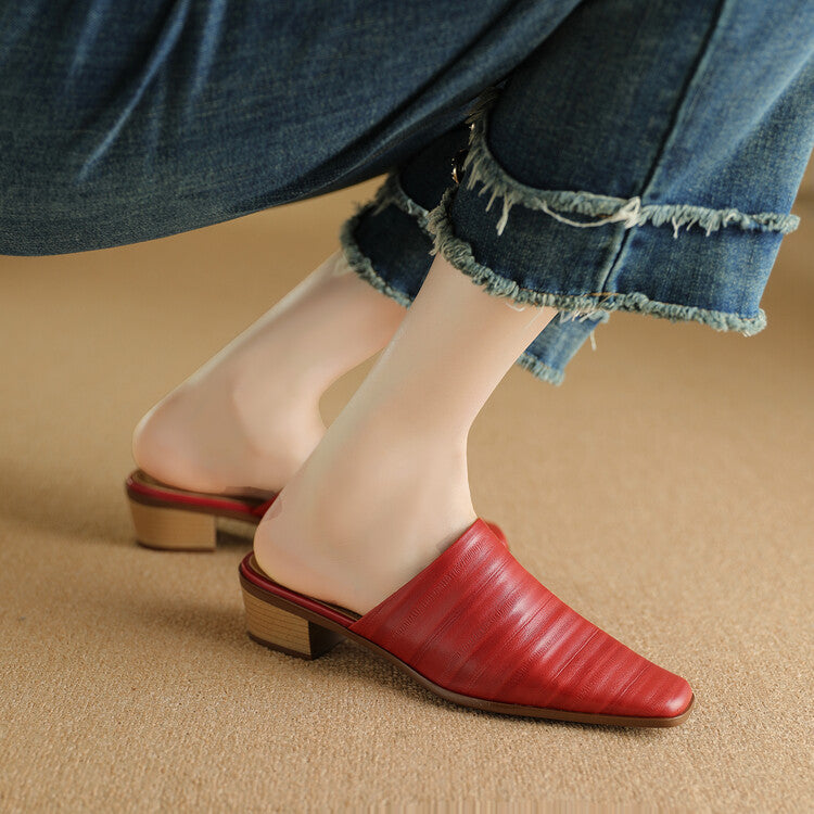 Oliva Genuine Leather Square-Toe Mules
