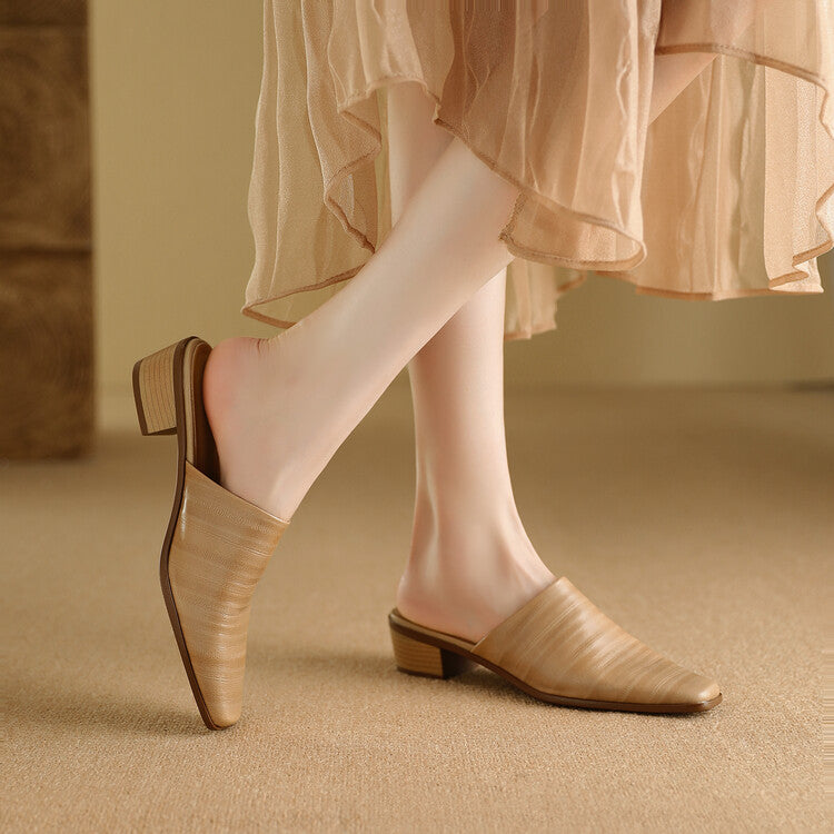 Oliva Genuine Leather Square-Toe Mules