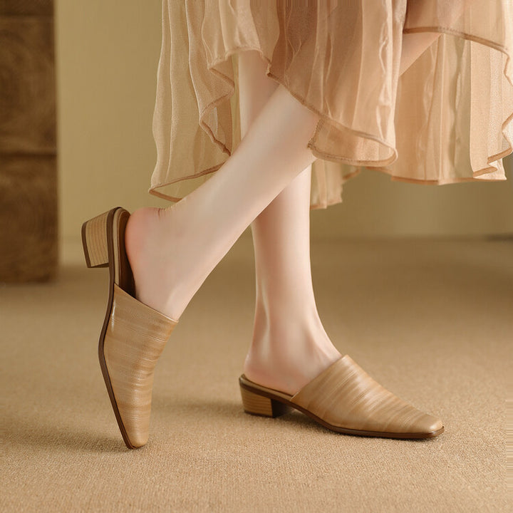 Oliva Genuine Leather Square-Toe Mules