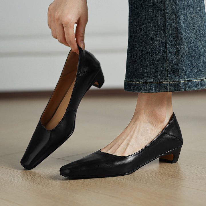 Olga Genuine Leather Square-Toe Heel Pumps