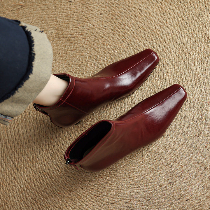 Nolia Genuine Leather Square-Toe Boots
