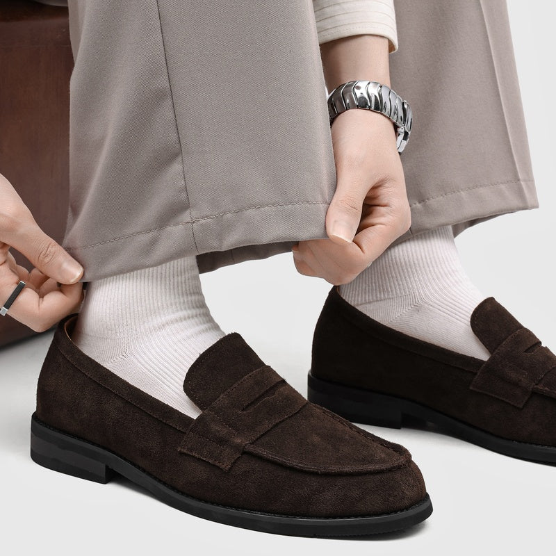 Milan Cowhide Suede Penny Loafers