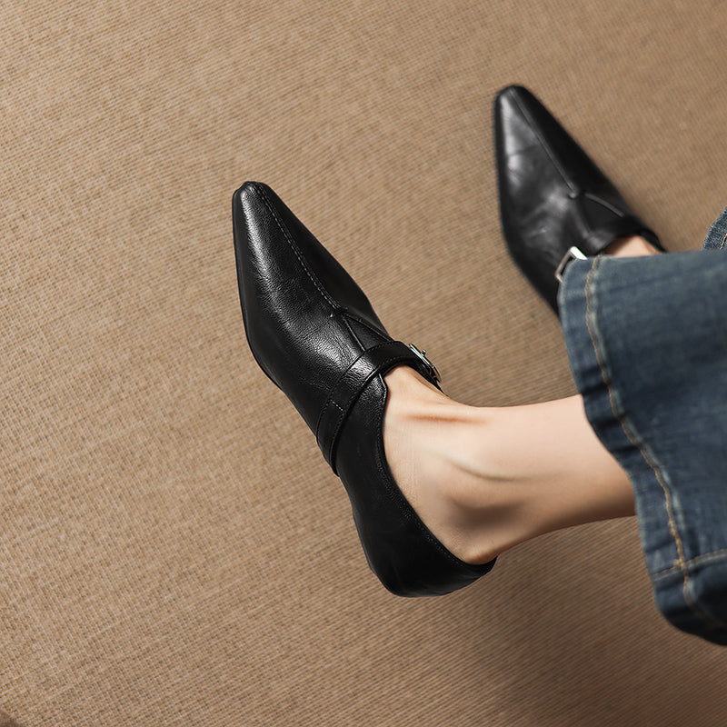 Aster Genuine Leather Chisel-Toe Pumps