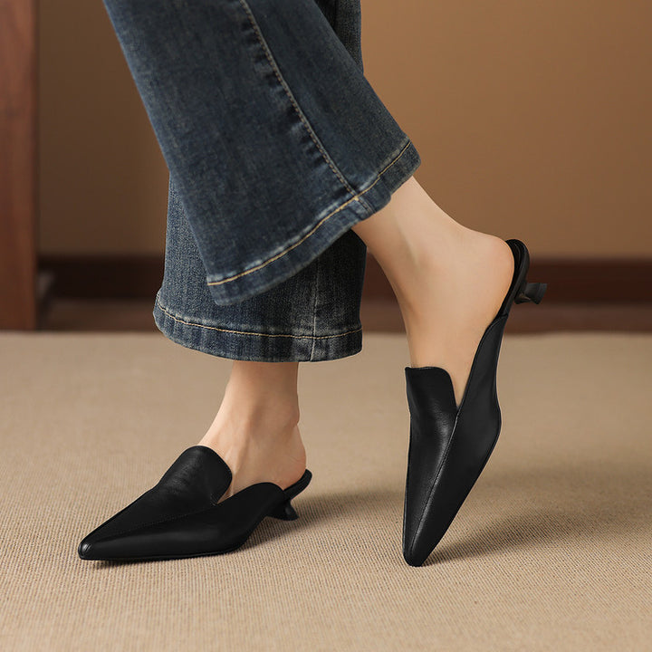 Cloe Genuine Leather Pointed-Toe Mules