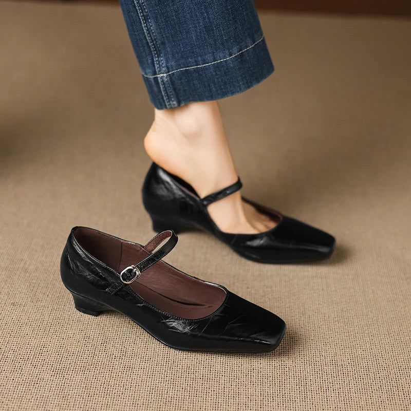 Ella Genuine Leather Mary Jane Pumps