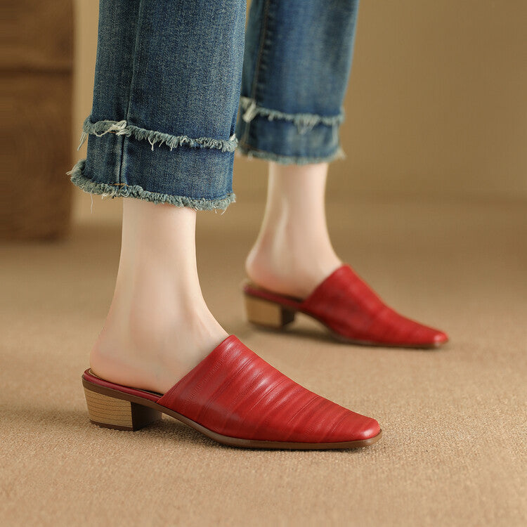 Oliva Genuine Leather Square-Toe Mules