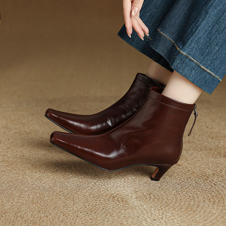Nolia Genuine Leather Square-Toe Boots