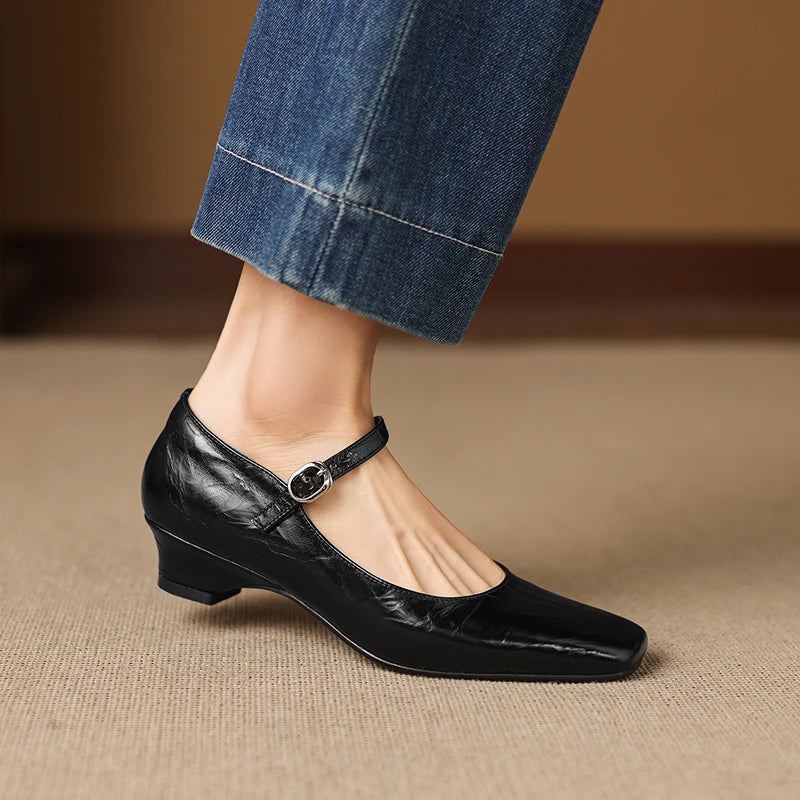 Ella Genuine Leather Mary Jane Pumps