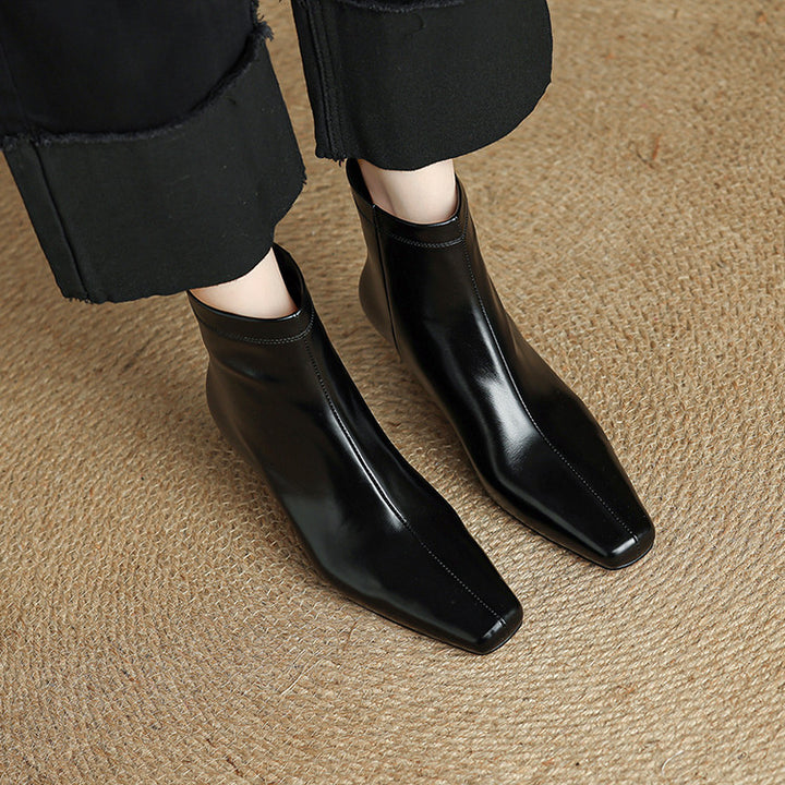 Nolia Genuine Leather Square-Toe Boots