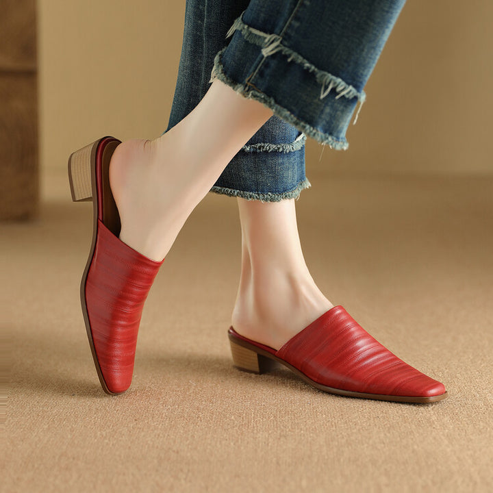 Oliva Genuine Leather Square-Toe Mules