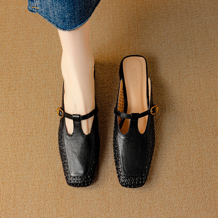 Livia Genuine Leather Basketweave Mule Pumps