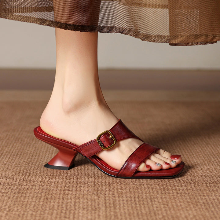 Kiara Genuine Leather Open-Toe Mule Heels