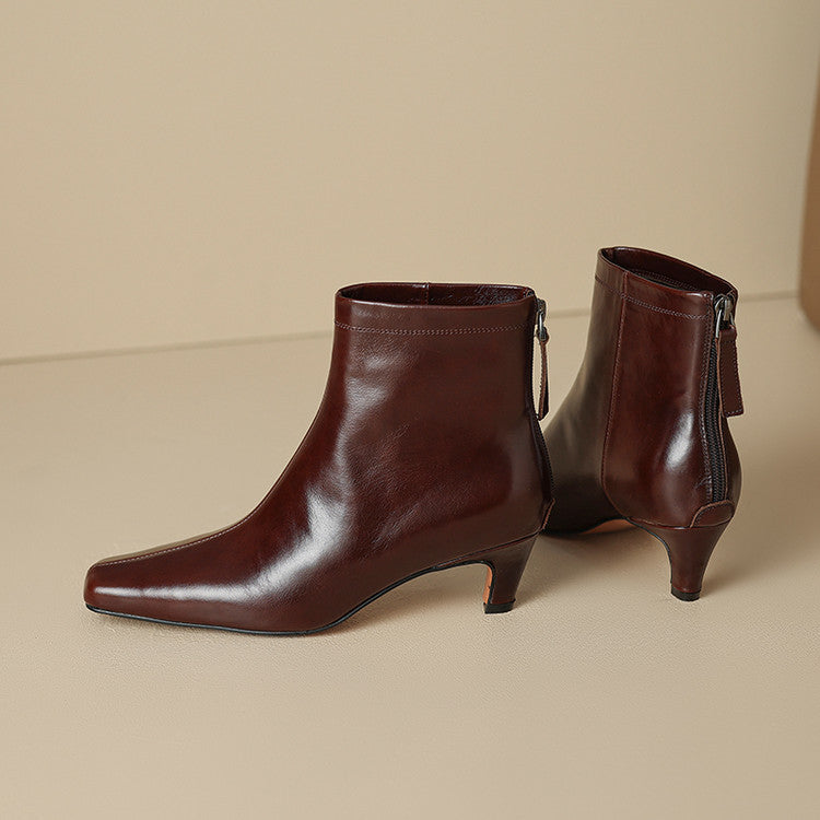 Nolia Genuine Leather Square-Toe Boots