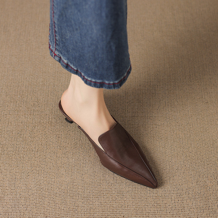 Cloe Genuine Leather Pointed-Toe Mules