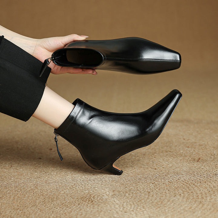 Nolia Genuine Leather Square-Toe Boots
