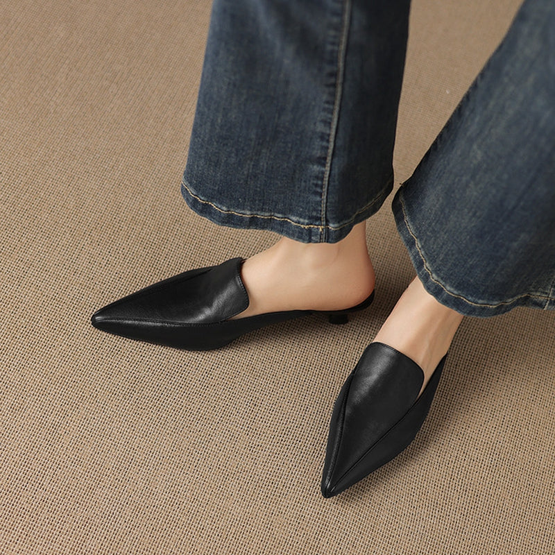 Cloe Genuine Leather Pointed-Toe Mules