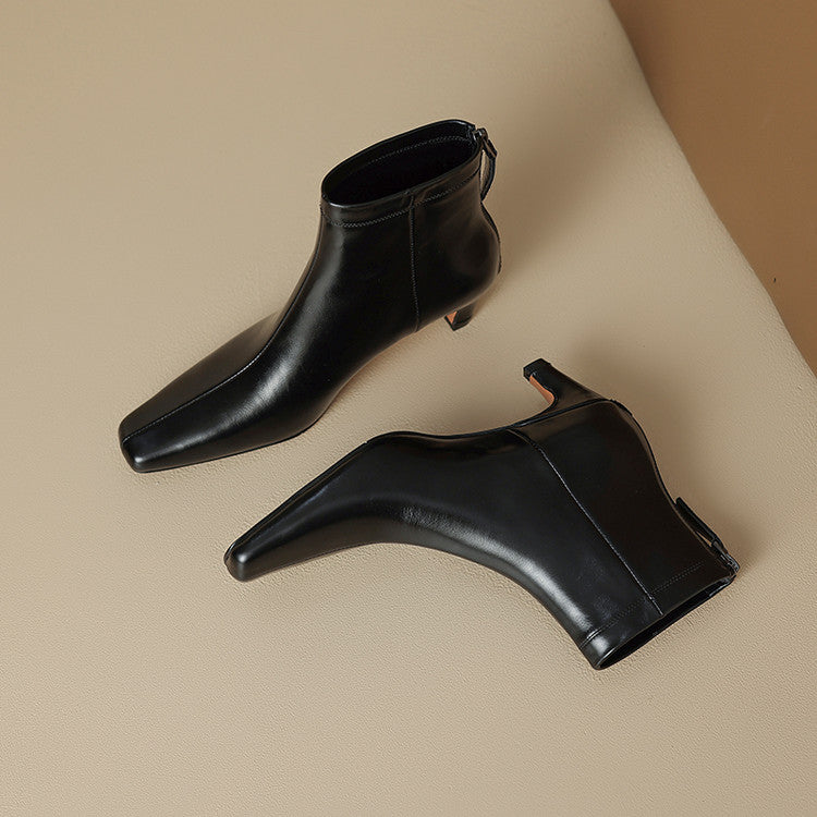 Nolia Genuine Leather Square-Toe Boots