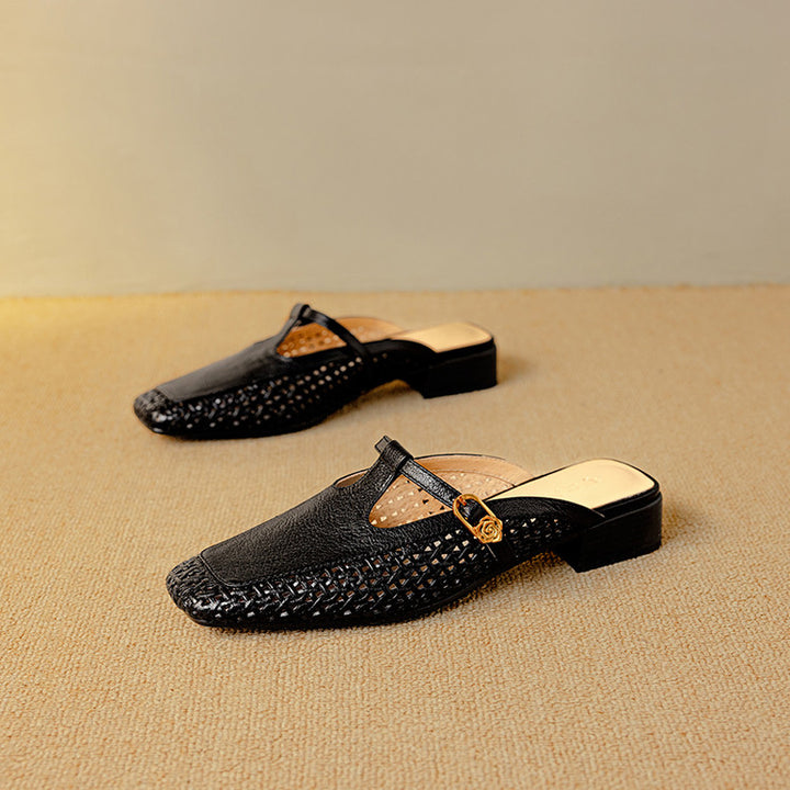 Livia Genuine Leather Basketweave Mule Pumps