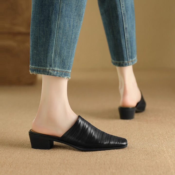 Oliva Genuine Leather Square-Toe Mules