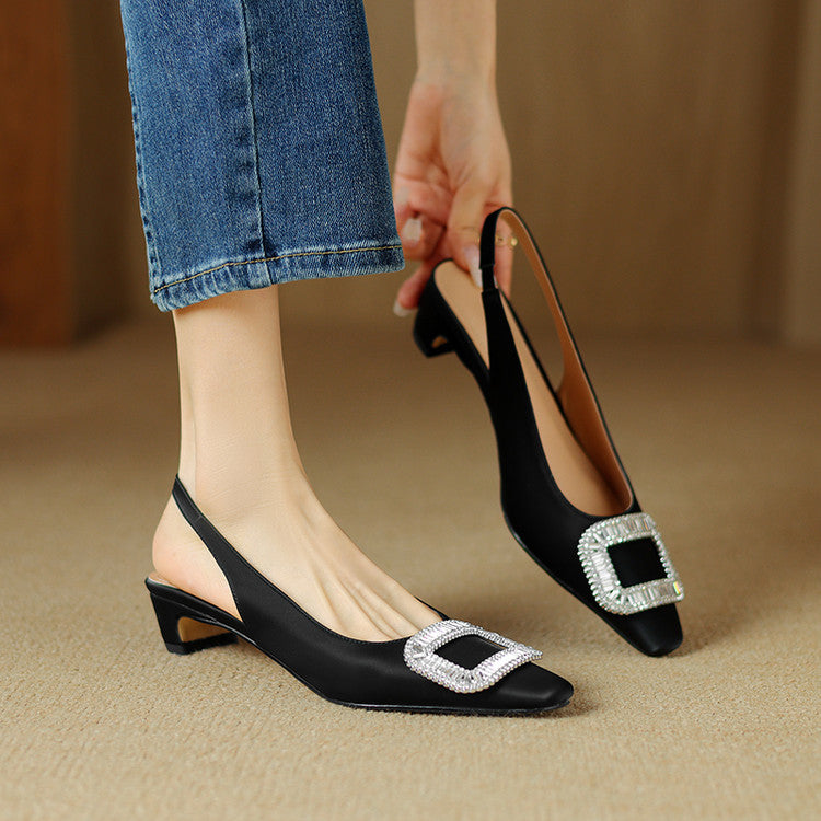 Glea Genuine Leather Slingback Heels