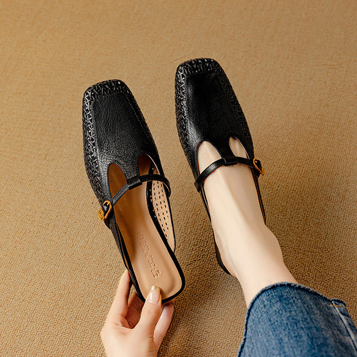 Livia Genuine Leather Basketweave Mule Pumps