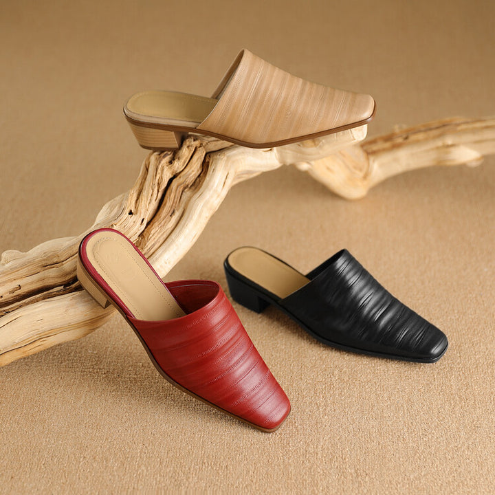 Oliva Genuine Leather Square-Toe Mules