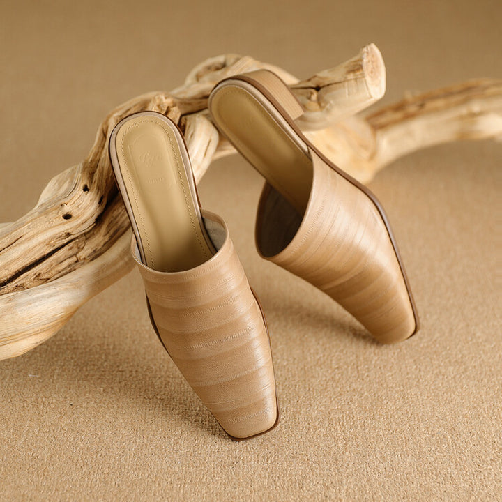 Oliva Genuine Leather Square-Toe Mules