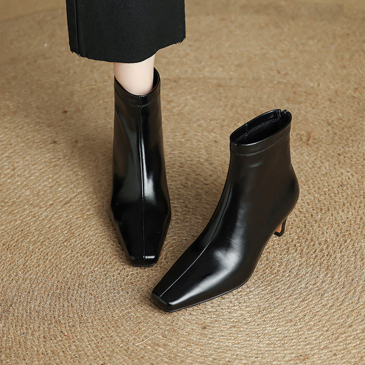 Nolia Genuine Leather Square-Toe Boots