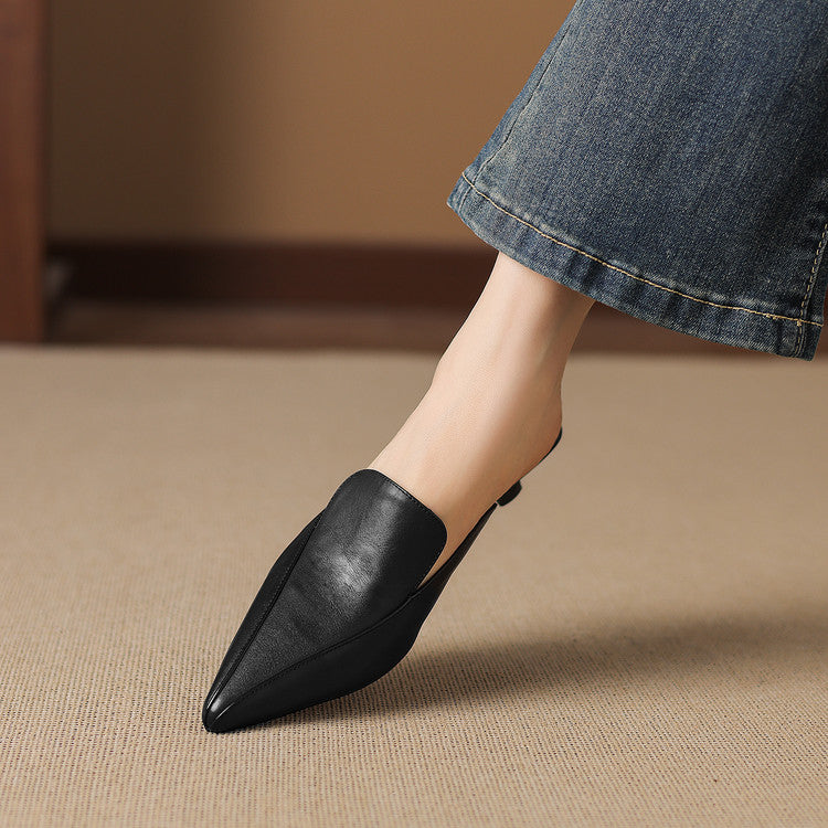 Cloe Genuine Leather Pointed-Toe Mules
