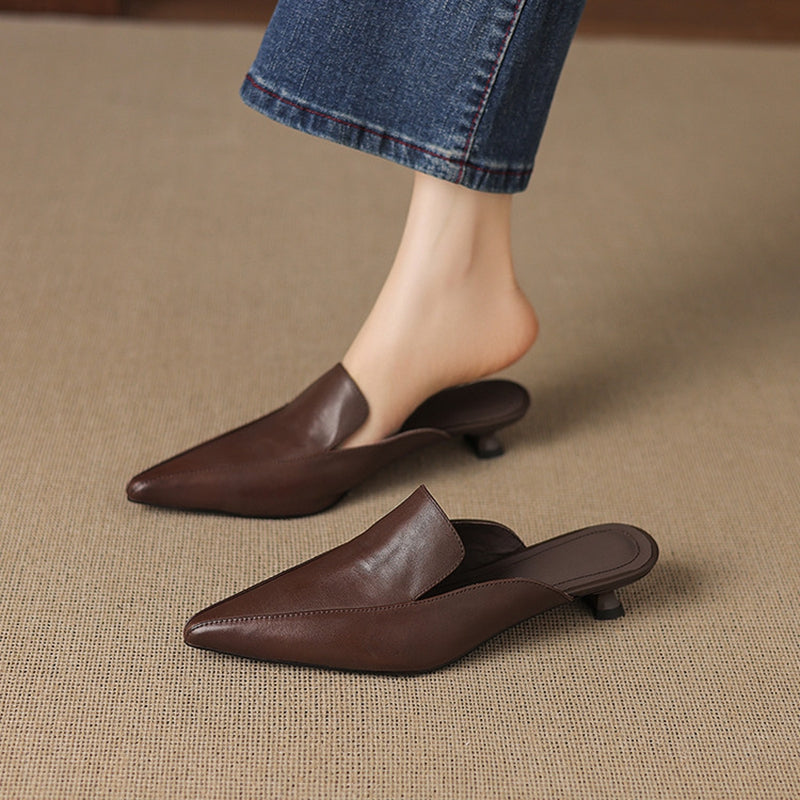 Cloe Genuine Leather Pointed-Toe Mules