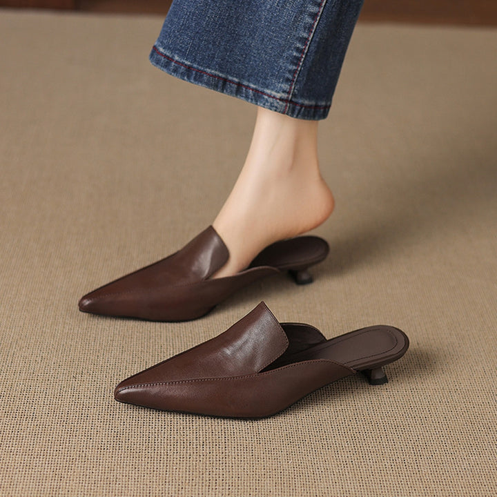 Cloe Genuine Leather Pointed-Toe Mules