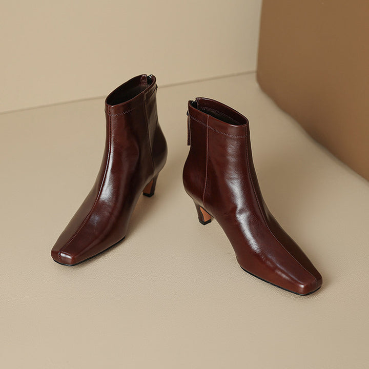 Nolia Genuine Leather Square-Toe Boots