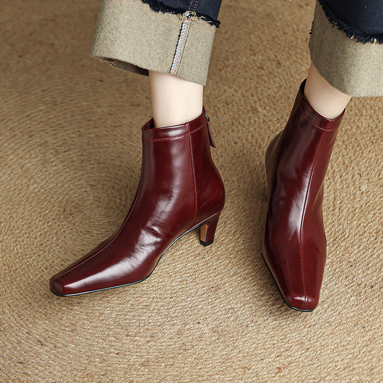 Nolia Genuine Leather Square-Toe Boots