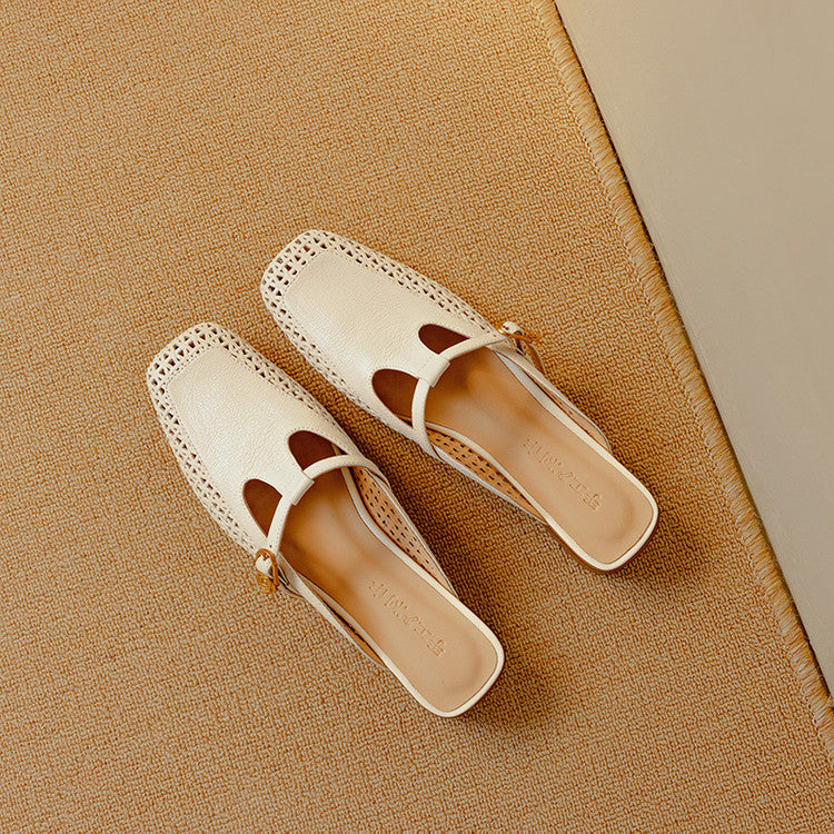 Livia Genuine Leather Basketweave Mule Pumps