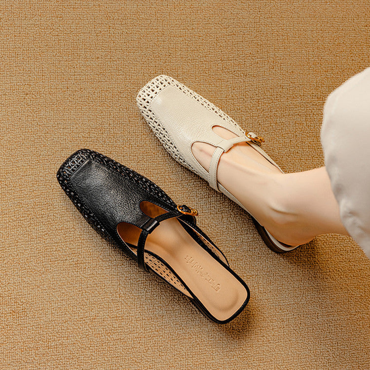 Livia Genuine Leather Basketweave Mule Pumps