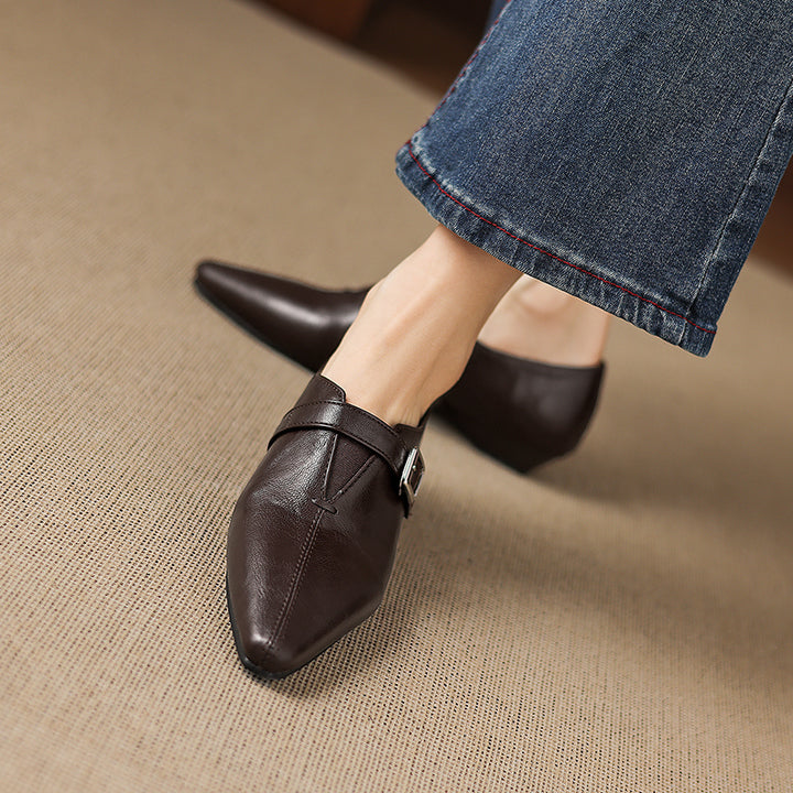 Aster Genuine Leather Chisel-Toe Pumps