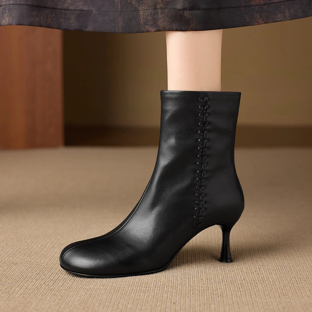 Aylan Genuine Leather Whipstitch Stiletto Ankle Boots
