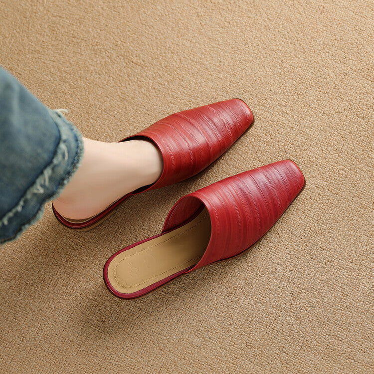 Oliva Genuine Leather Square-Toe Mules