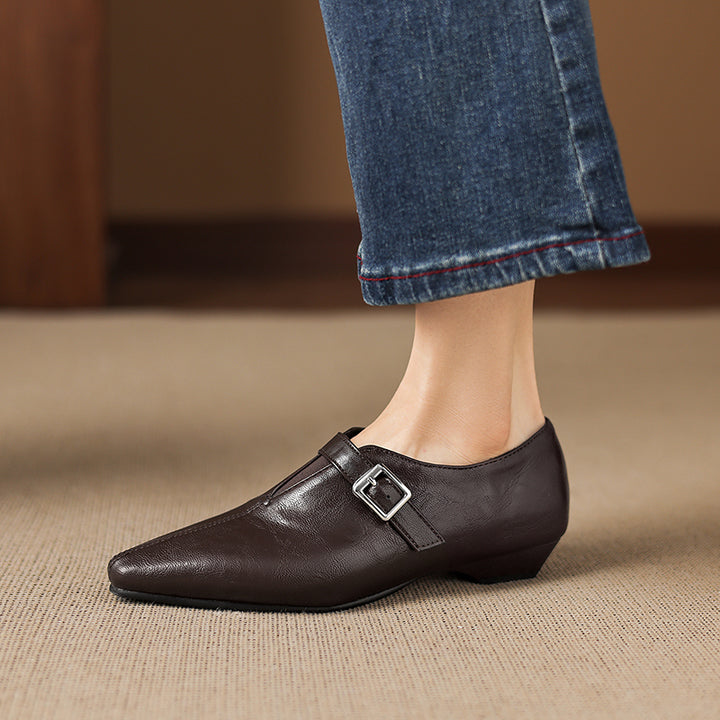 Aster Genuine Leather Chisel-Toe Pumps