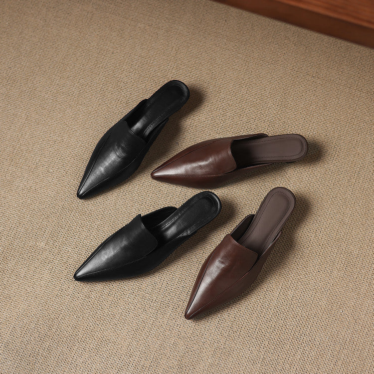 Cloe Genuine Leather Pointed-Toe Mules