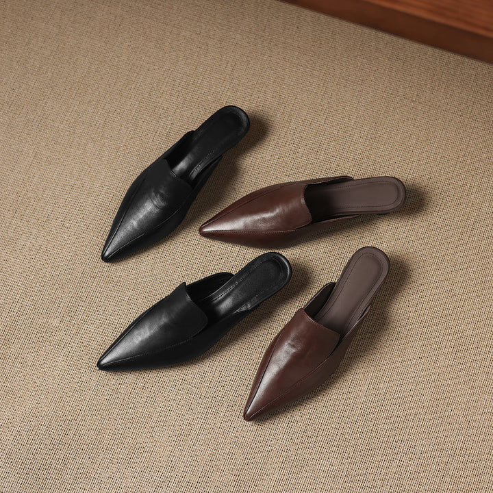 Cloe Genuine Leather Pointed-Toe Mules