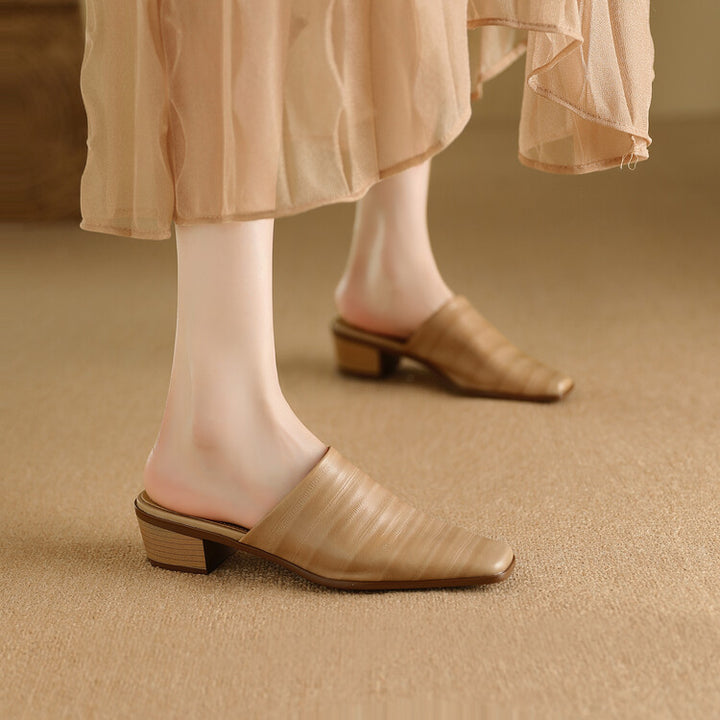Oliva Genuine Leather Square-Toe Mules