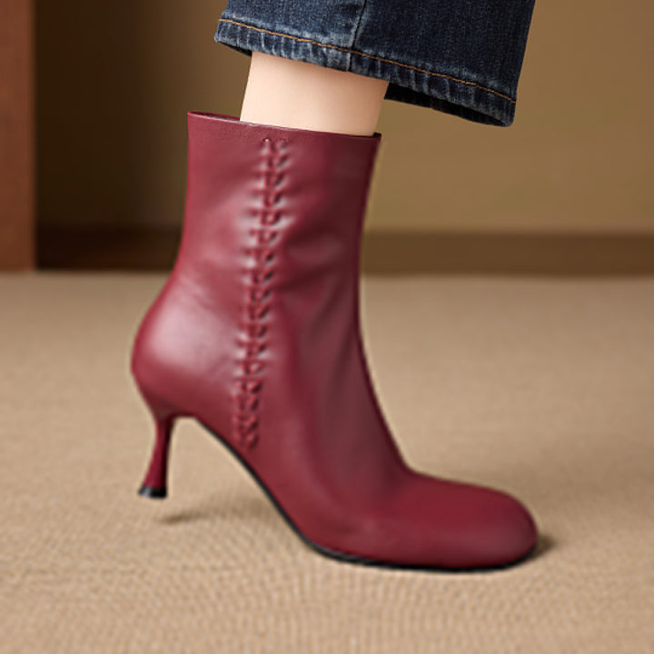 Aylan Genuine Leather Whipstitch Stiletto Ankle Boots