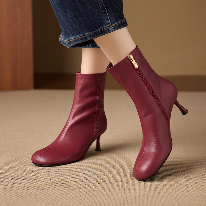 Aylan Genuine Leather Whipstitch Stiletto Ankle Boots