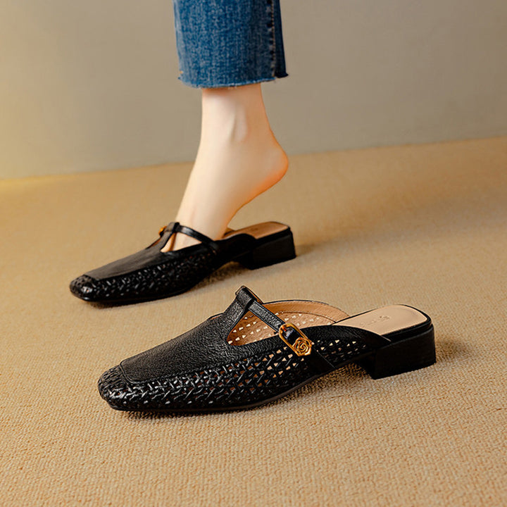 Livia Genuine Leather Basketweave Mule Pumps