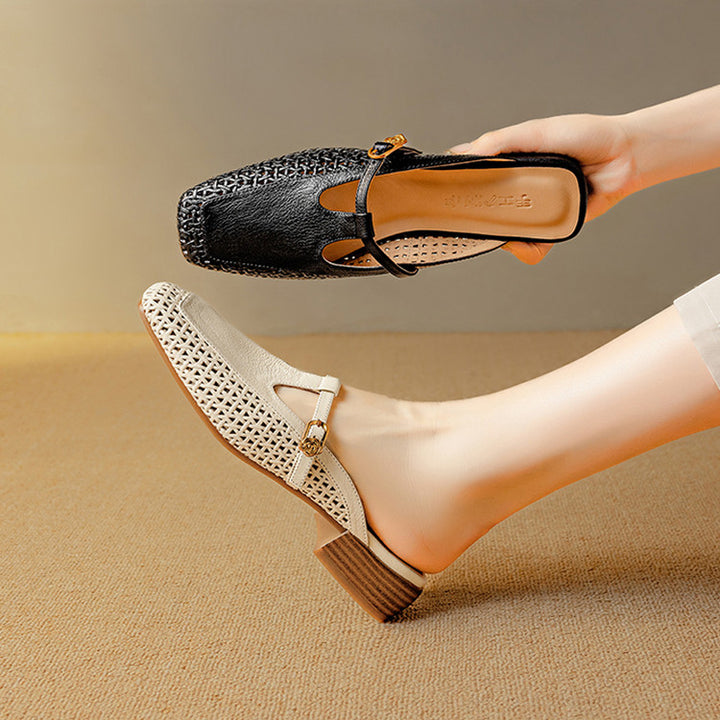 Livia Genuine Leather Basketweave Mule Pumps