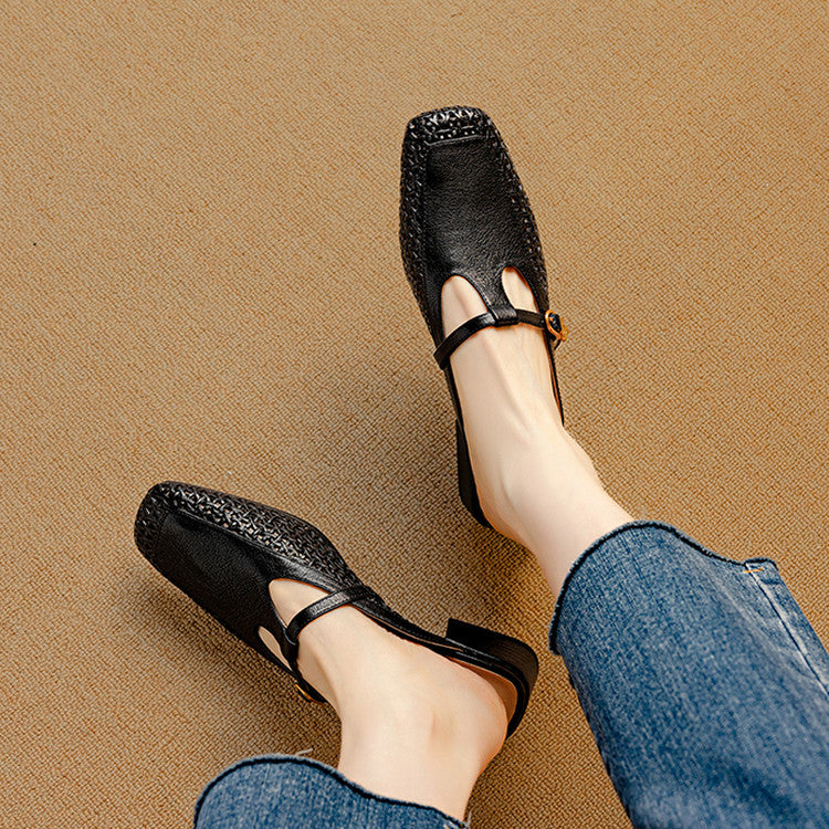 Livia Genuine Leather Basketweave Mule Pumps