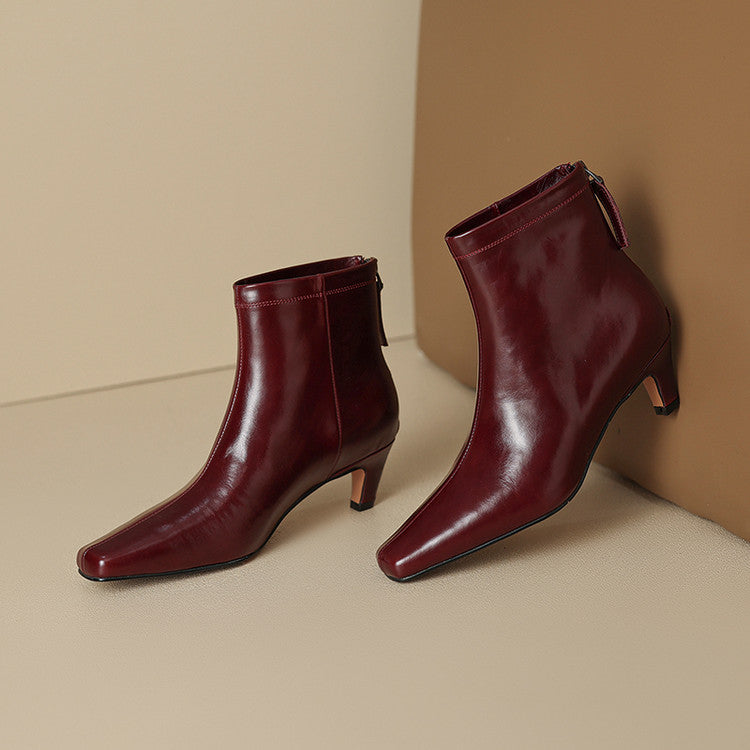 Nolia Genuine Leather Square-Toe Boots